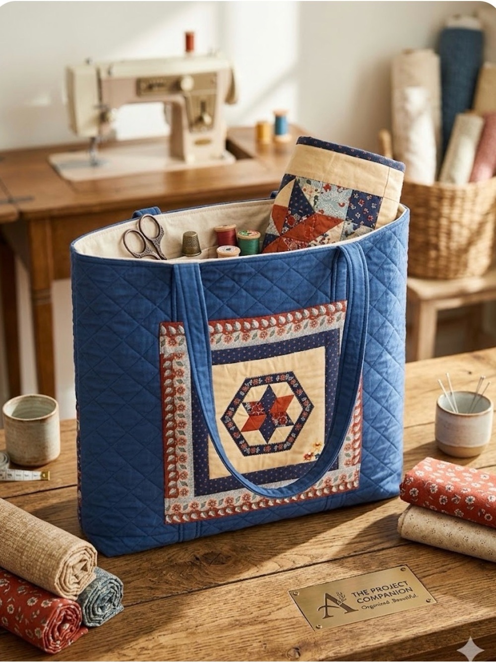 Oversized Handmade Quilted Project Double Tote | Quilting Organizer 19”x25”